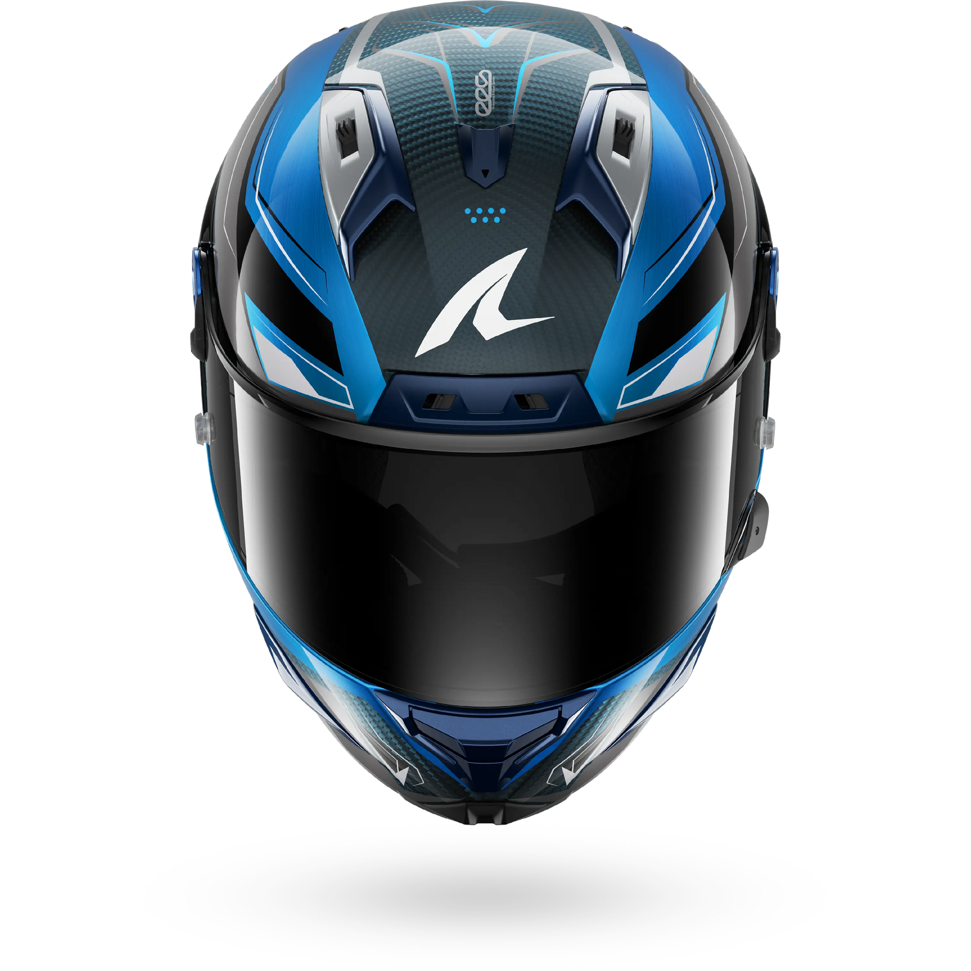 blue and silver motorcycle helmet AERON MEKARIUM Carbon Blue Silver – Shark Helmets