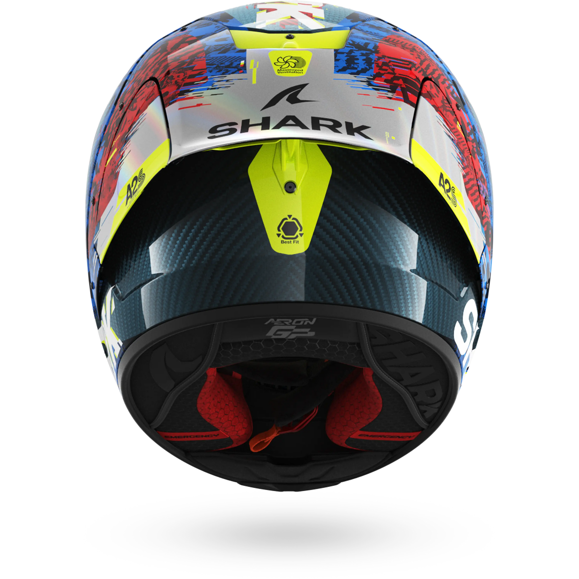 fahrradhelm carbon optik AERON GP FIM RACING #2 SPEED-VIB Carbon Blue Red – Shark Helmets