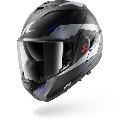 chrome modular motorcycle helmets OXO MEKARIUM Matte Black Chrome Blue – Shark Helmets