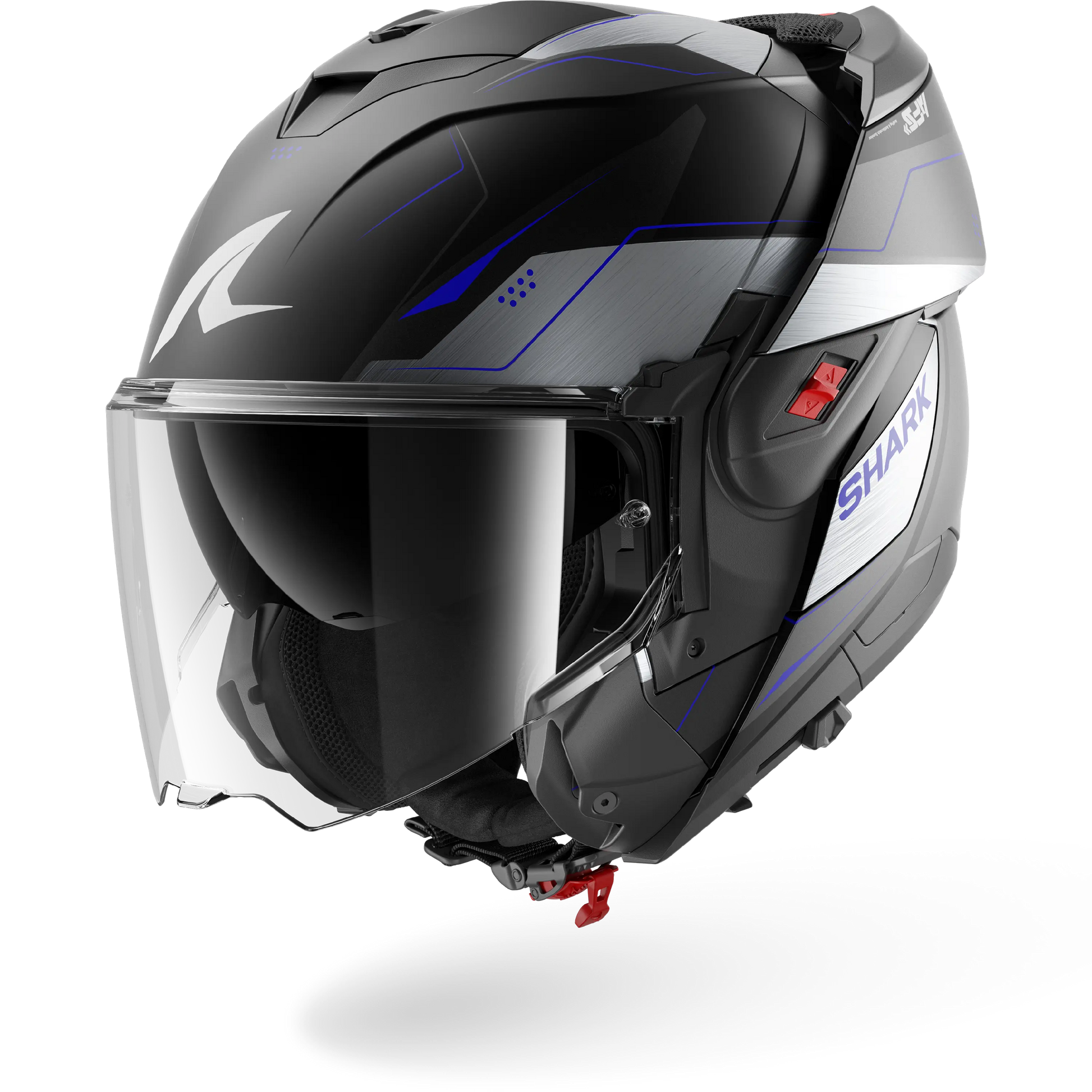 black matte motorcycle helmet chrome OXO MEKARIUM Matte Black Chrome Blue – Shark Helmets